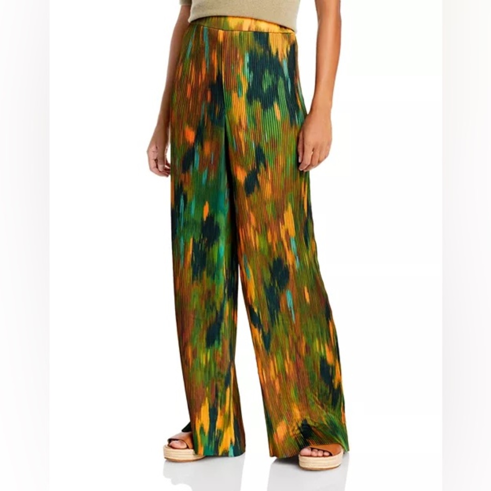 NWT LAFAYETTE 148 New York Riverside Pleated Plissé Pants Emerald Multicolor M